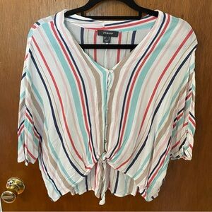 White with Multicolor Striped Crop Top